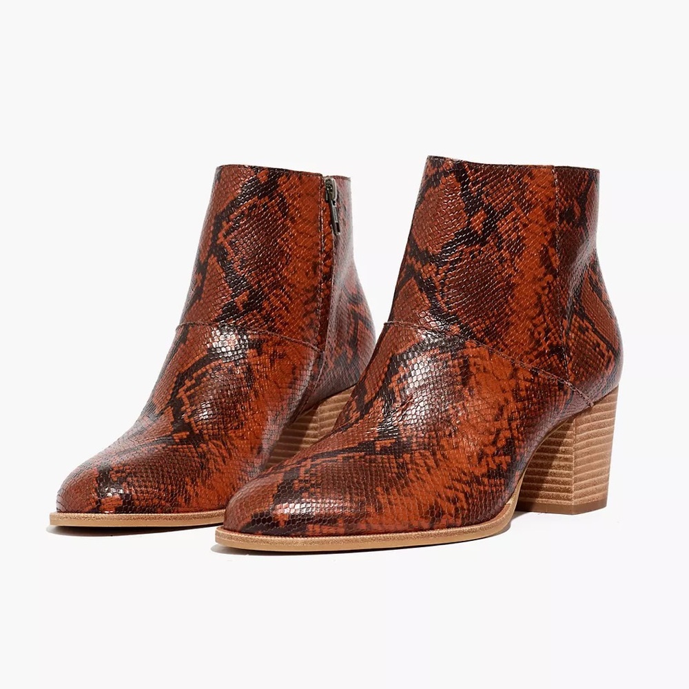 Madewell The Rosie Ankle Boot in Snake Embossed Leather Size 7